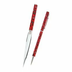 Sea Gems Pen & Letter Opener Set With Mackintosh Red Rose Design & Gift Boxed