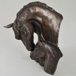 Fiesta Studios Mare & Foal Horses Head Figure By David Geenty Signed Cold Cast Bronze