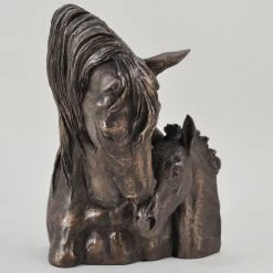 Fiesta Studios Mare & Foal Horses Head Figure By David Geenty Signed Cold Cast Bronze