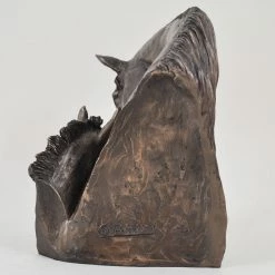 Fiesta Studios Mare & Foal Horses Head Figure By David Geenty Signed Cold Cast Bronze