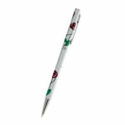 Sea Gems Silver & Red Mackintosh Rose & Stem Design Slimline Ballpoint Pen