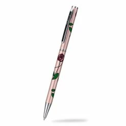 Sea Gems Slimline Ballpoint Pen Mackintosh Rose & Stem Design In Pearl Pink