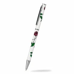 Sea Gems Slimline Ballpoint Pen Mackintosh Rose & Stem Design In Pearl White