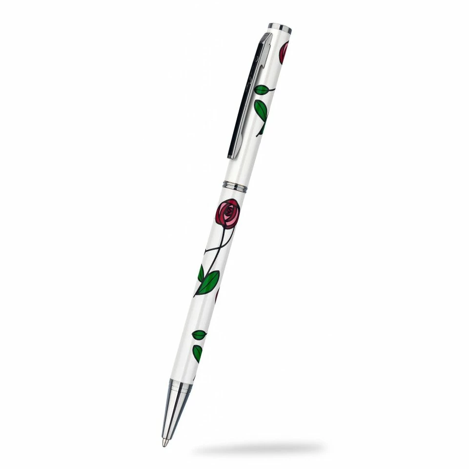 Cheapest 👍 Sea Gems Slimline Ballpoint Pen Mackintosh Rose & Stem Design In Pearl White ✨ 3 Sea Gems Slimline Ballpoint Pen Mackintosh Rose & Stem Design In Pearl White