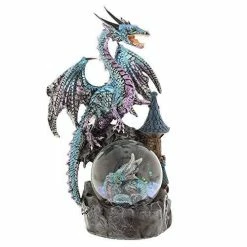 Widdop Blue Dragon With Waterball & Baby Dragon Figurine Ornaments
