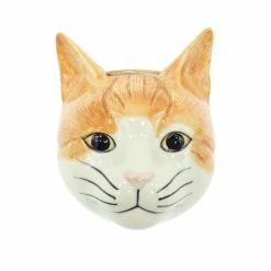 Quail Ceramics Squash Ginger & White Cat Wall Vase