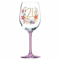 Joe Davies 18th - 80th Birthdays 21st Birthday Pink Stem Wine Glass With Stars By Lulu Design
