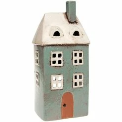 Joe Davies Shudehill Giftware Village Pottery Tall Blue House Tea Light Holder
