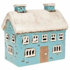 Joe Davies Shudehill Giftware Village Pottery Large Sky Blue House Tea Light Holder