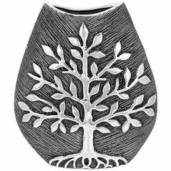 Joe Davies Tree Of Life Vase In Gunmetal Grey & Silver Curved Edge Shudehill Giftware
