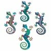 Joe Davies Set Of 4 Wall Hanging Metal Geckos, Bright Coloured Lizards Ideal For Garden Wall Or Fence Shudehill Giftware