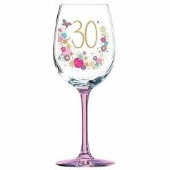 Joe Davies 30th Birthday Pink Stem Wine Glass With Flowers By Lulu Design