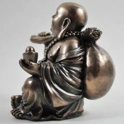 Fiesta Studios Sitting Happy Buddha Holding A Gold Nugget In Cold Cast Bronze