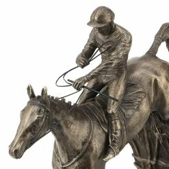 Fiesta Studios Horse Jumping Fence With Jockey Figure By David Geenty Cold Cast Bronze Clearing The Last
