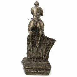 Fiesta Studios Horse Jumping Fence With Jockey Figure By David Geenty Cold Cast Bronze Clearing The Last