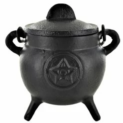 Fiesta Studios Cast Iron Small Cauldron Pentagram Design With Removable Lid