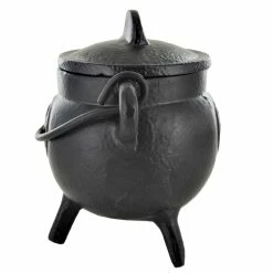 Fiesta Studios Cast Iron Small Cauldron Pentagram Design With Removable Lid