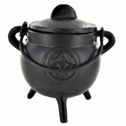 Fiesta Studios Cast Iron Small Cauldron Pentagram Design With Removable Lid