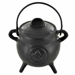 Fiesta Studios Cast Iron Small Cauldron Pentagram Design With Removable Lid
