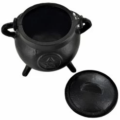 Fiesta Studios Cast Iron Small Cauldron Pentagram Design With Removable Lid