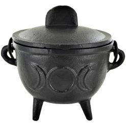 Fiesta Studios Cast Iron Cauldron Triple Moon Design With Removable Lid