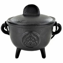 Fiesta Studios Cast Iron Cauldron Triquetra Design With Removable Lid