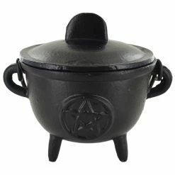 Fiesta Studios Cast Iron Cauldron Pentagram Design With Removable Lid