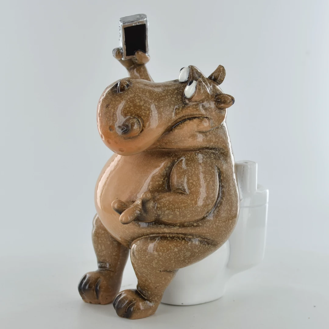 Wholesale ✔️ Fiesta Studios Comical Hippo On The Toilet Taking Selfie ❤️ 8 Fiesta Studios Comical Hippo On The Toilet Taking Selfie