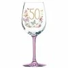 Joe Davies 50th Birthday Pink Stem Wine Glass With Butterflies & Flowers By Lulu Design