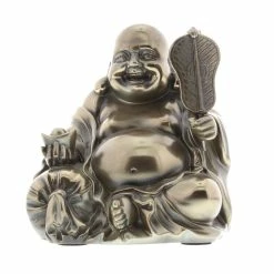 Widdop Ornaments Happy Buddha With Golden Nugget & Leaf In Bronze Finish