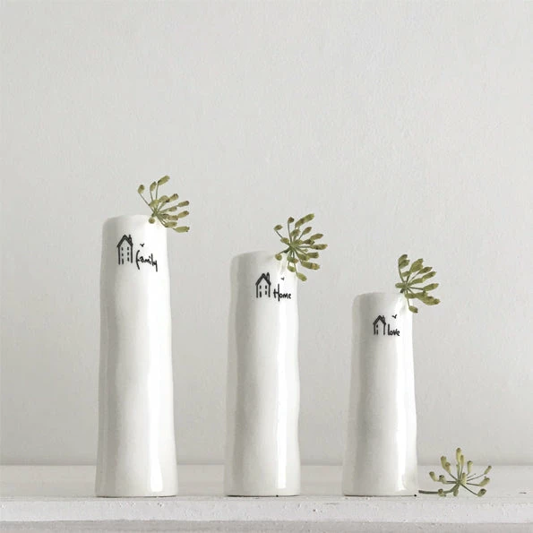 Cheapest ๐ East Of India Porcelain Trio Of Bud Vases Family, Home, Love โ๏ธ 6 East Of India Porcelain Trio Of Bud Vases Family, Home, Love
