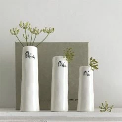 East Of India Porcelain Trio Of Bud Vases Family, Home, Love
