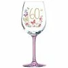 Joe Davies 18th - 80th Birthdays 60th Birthday Pink Stem Wine Glass With Butterflies & Flowers By Lulu Design
