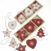 Heaven Sends 24 Red And White Wooden Traditional Christmas Tree Decorations In Heart, Tree And Star Shapes