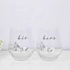 Widdop Luxury Stemless Wine Glass Set His & Hers Amore By Juliana Wedding, Engagement, Anniversary