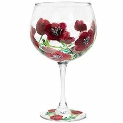 Lesser & Pavey Leonardo Collection Hand Painted Poppy Flower Gin Glass By Lynsey Johnstone