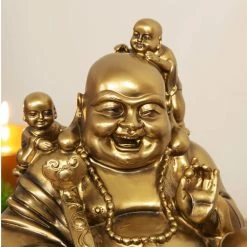 Widdop Large Happy Buddha Sitting Laughing In Gold Coloured Finish Ornaments