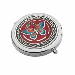 Sea Gems Compact Mirror Enamelled Butterfly Design In Red & Turquoise