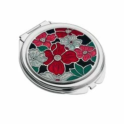 Sea Gems Compact Mirror Enamelled Multi Flower Design In Red, Pink & Cream
