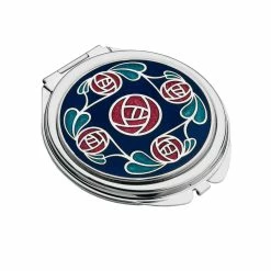 Sea Gems Compact Mirror Rennie Mackintosh Enamelled Red & Blue Rose Design