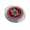 Sea Gems Compact Mirror Enamelled Owl On Branch Design In Black & Red
