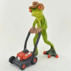 Fiesta Studios Comical Frogs Gardener With Lawn Mower Small Resin Figurine