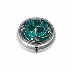 Sea Gems Shamrock Design Enamel & Silver Plated Pill Box
