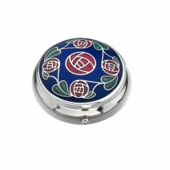 Sea Gems Blue & Red Mackintosh Rose Enamel & Silver Plated Pill Box