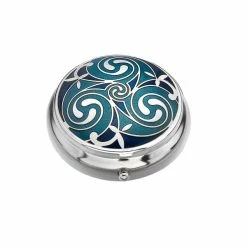 Sea Gems Celtic Blue Triskele Design Enamel & Silver Plated Pill Box