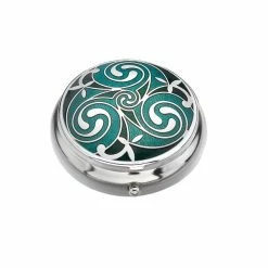 Sea Gems Celtic Green Triskele Design Enamel & Silver Plated Pill Box
