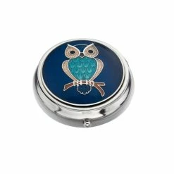 Sea Gems Blue Owl Enamel & Silver Plated Pill Box