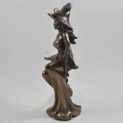 Fiesta Studios Witch Riding Broom With Bat On Hat Figurine