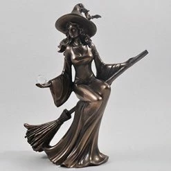 Fiesta Studios Witch Riding Broom With Bat On Hat Figurine