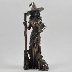 Fiesta Studios Witch & Cat With Broom & Spell Book Figurine
